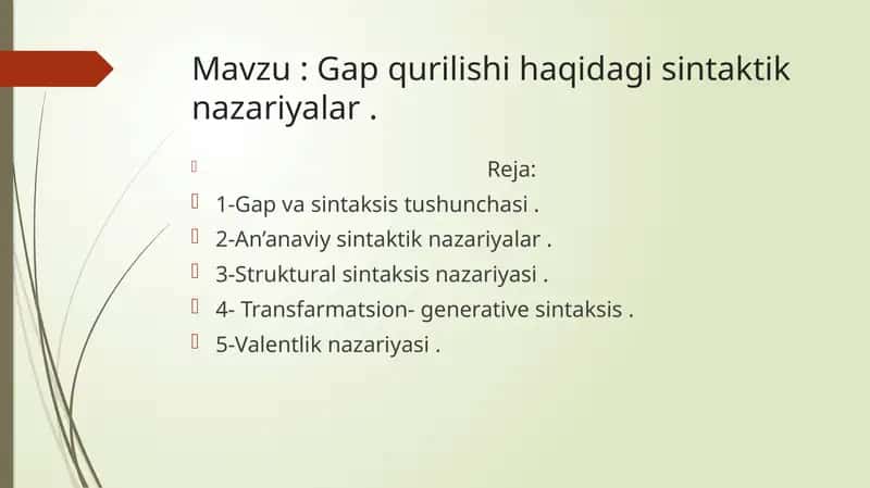 Gap qurilishi haqidagi sintaktik nazariyalar 1