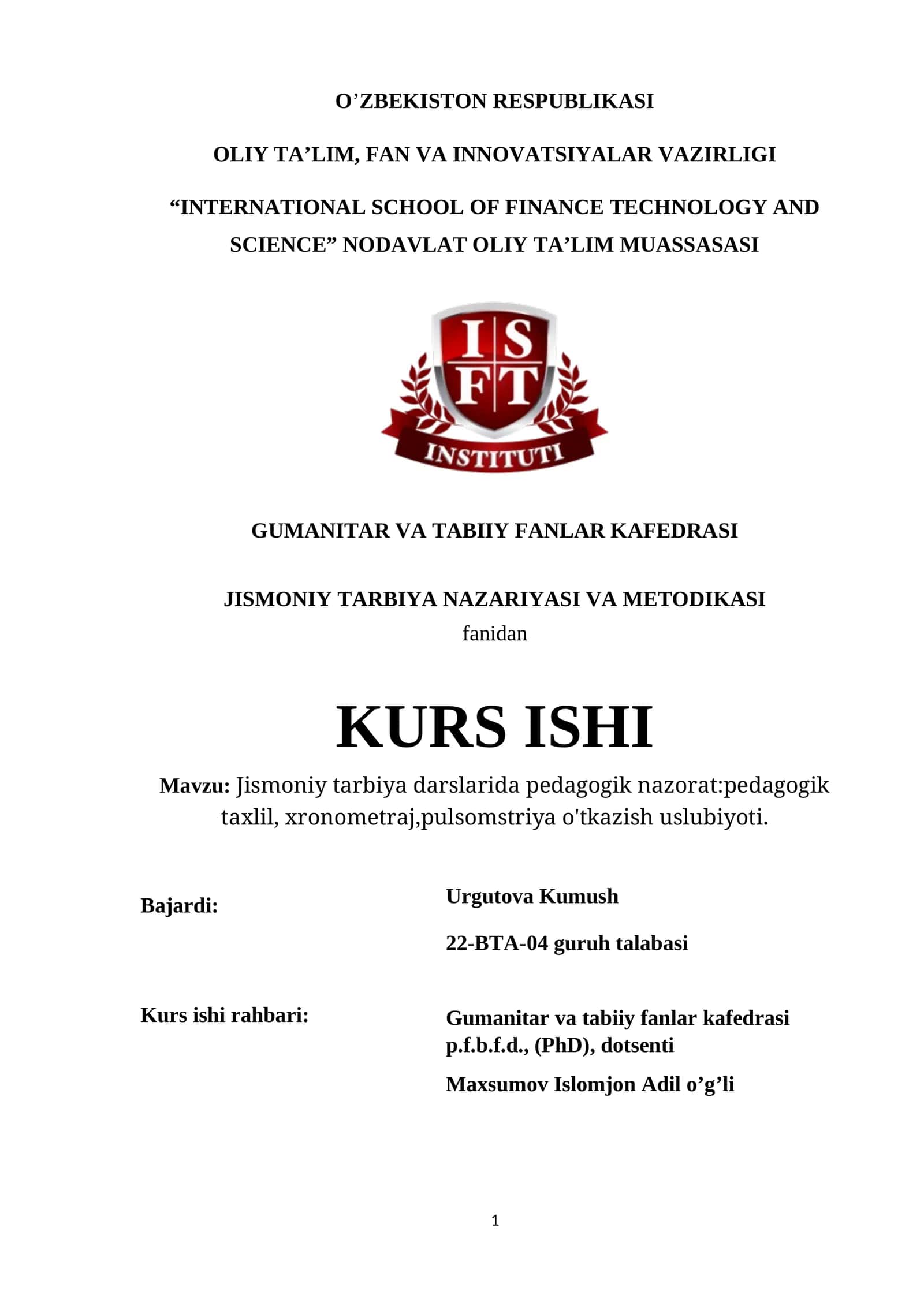Jismoniy tarbiya darslarida pedagogik nazorat 1