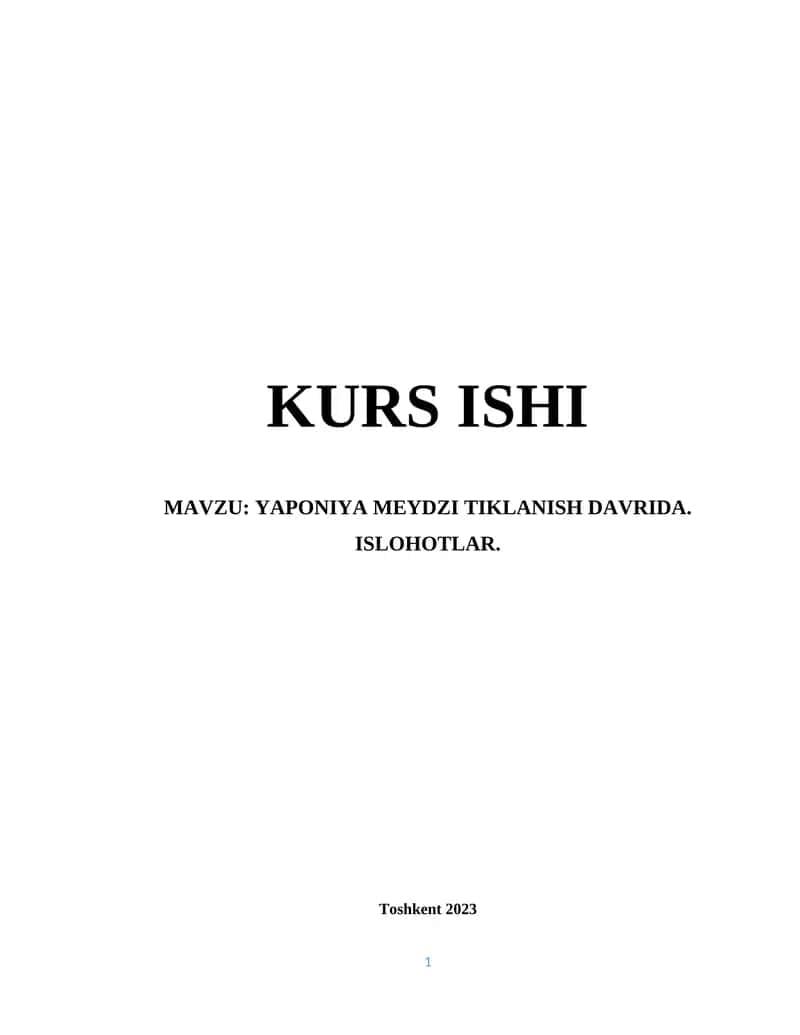 YAPONIYA MEYDZI TIKLANISH DAVRIDA. ISLOHOTLAR 1