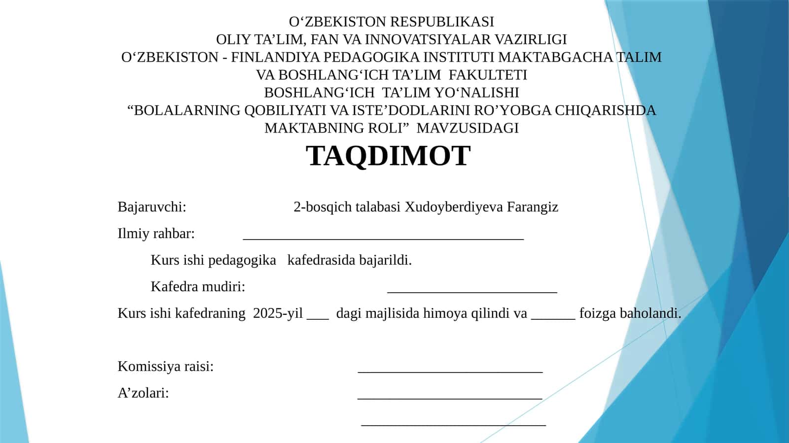 "Bolalarning qobiliyati va iste'dodlarini ro'yobga chiqarishda maktabning roli" 1