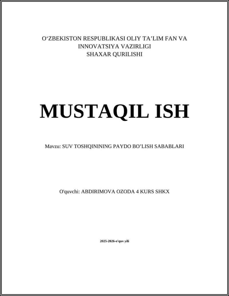 SUV TOSHQININING PAYDO BO’LISH SABABLARI 1