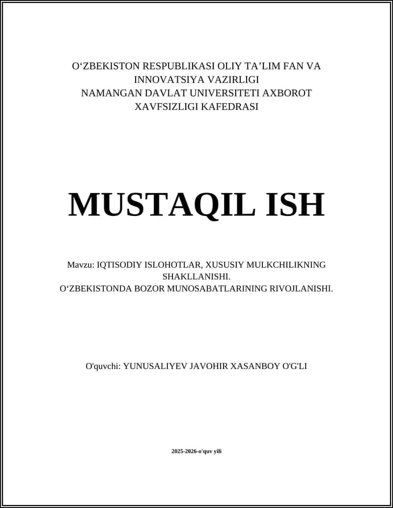 O‘ZBEKISTON RESPUBLIKASI OLIY TA’LIM FAN VA INNOVATSIYA VAZIRLIGI 1