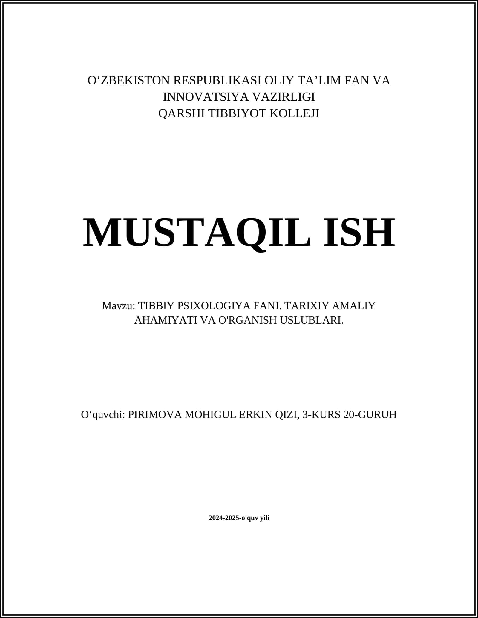 TIBBIY PSIXOLOGIYA FANI. TARIXIY AMALIY AHAMIYATI VA O'RGANISH USLUBLARI 1