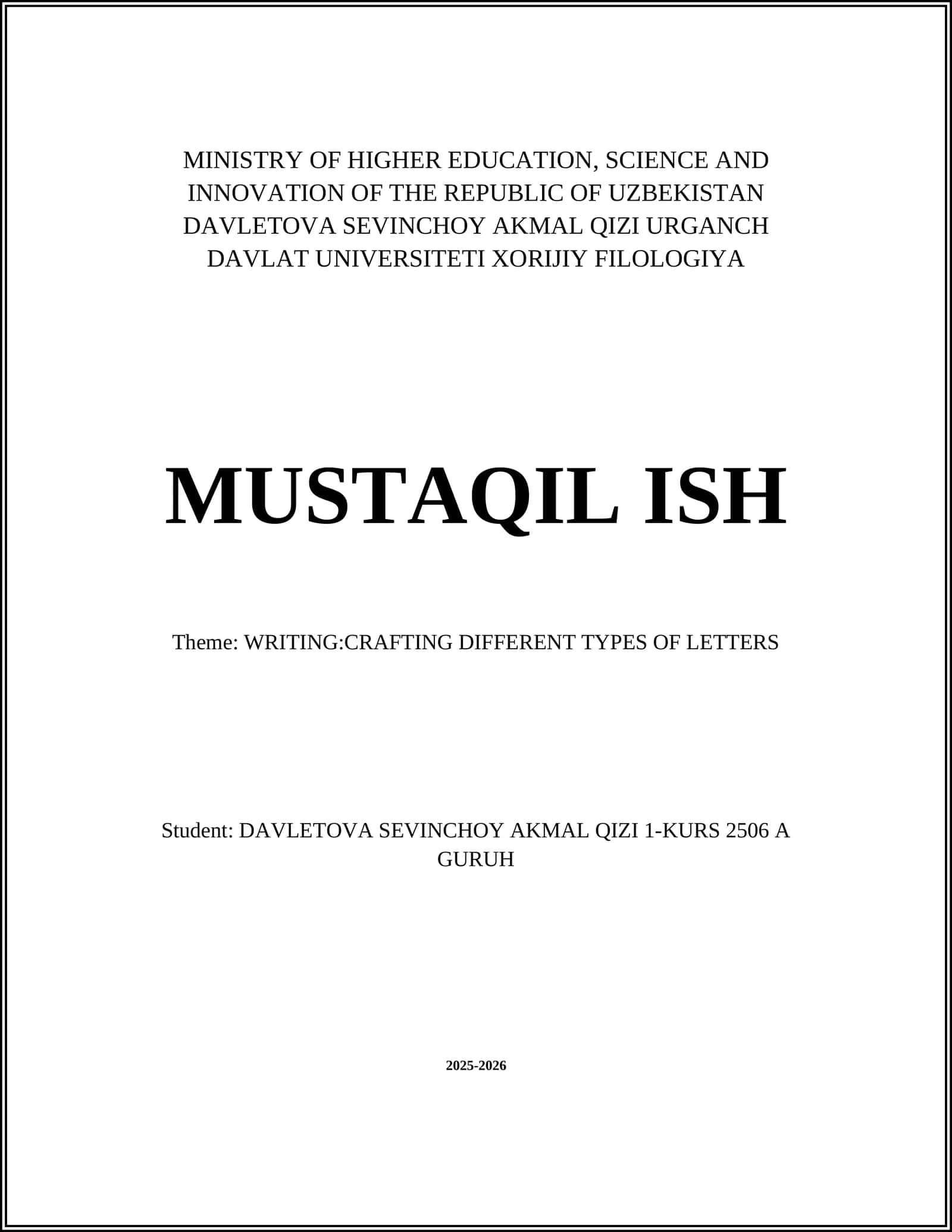 WRITING:CRAFTING DIFFERENT TYPES OF LETTERS 1