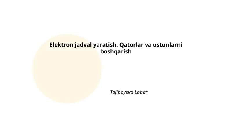 Elektron jadval yaratish. Qatorlar va ustunlarni boshqarish 1
