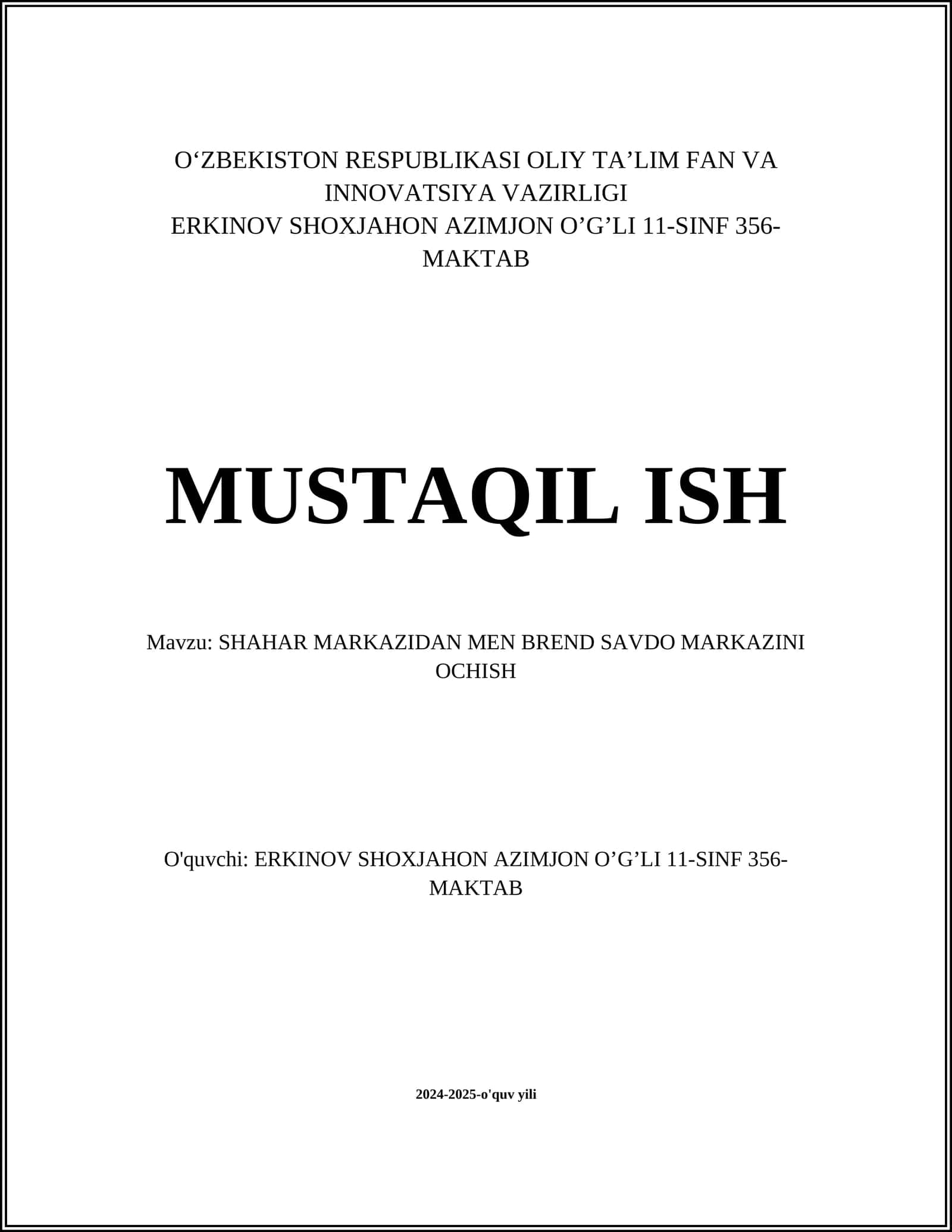 SHAHAR MARKAZIDAN MEN BREND SAVDO MARKAZINI OCHISH 1