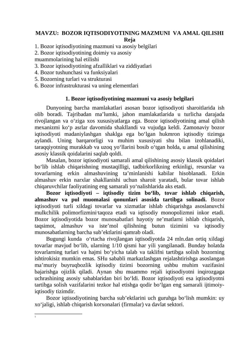 Bozor Iqtisodiyoti 1