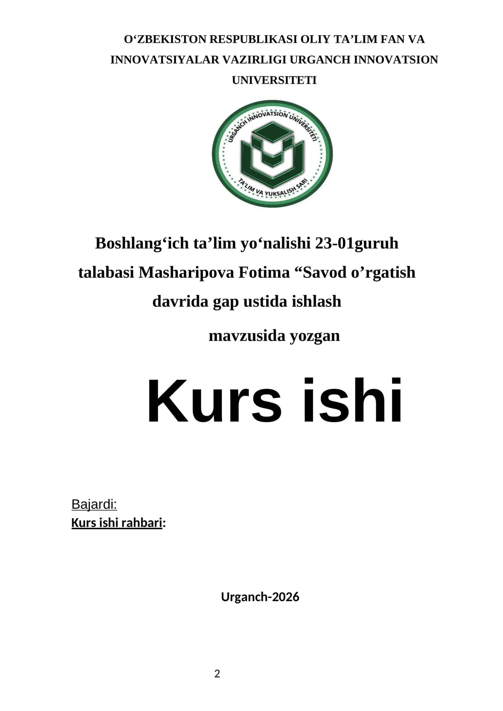 Savod o‘rgatish davrida gap ustida ishlash 1