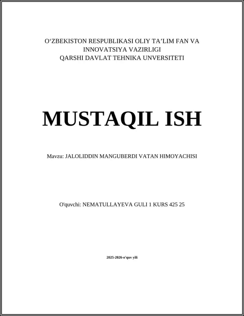 JALOLIDDIN MANGUBERDI VATAN HIMOYACHISI 1