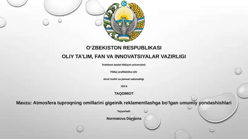 Atmosfera tuproqning omillarini gigeinik reklamentlashga boʻlgan umumiy yondashishlari 1