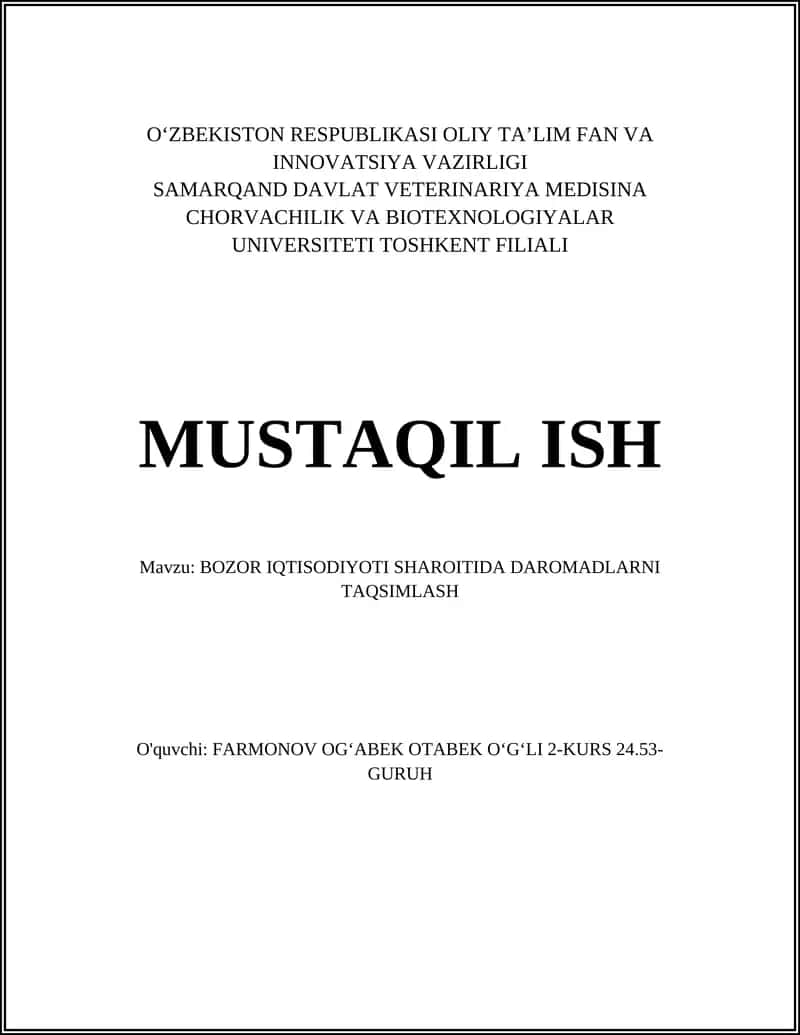 BOZOR IQTISODIYOTI SHAROITIDA DAROMADLARNI TAQSIMLASH 1