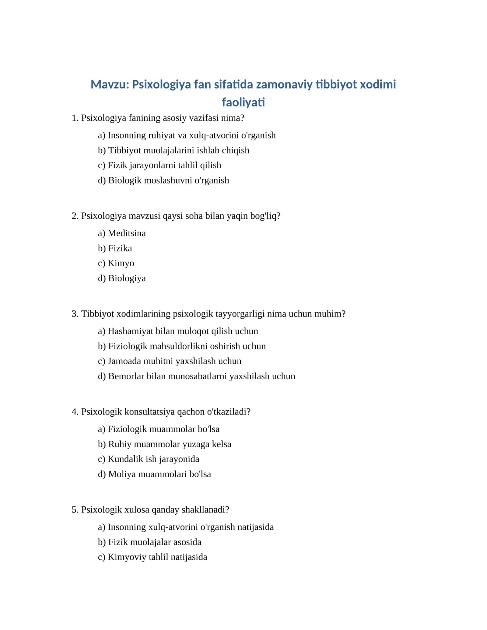 Psixologiya fan sifatida zamonaviy tibbiyot xodimi faoliyati 1