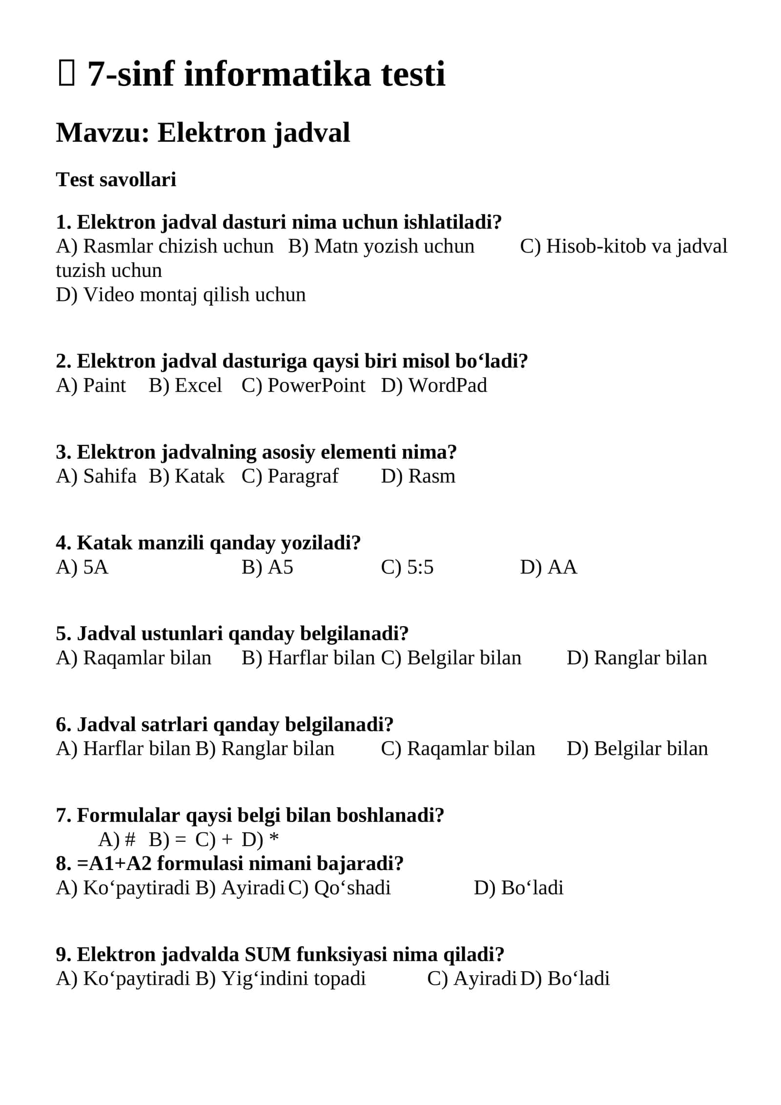 7-sinf informatika testi 1