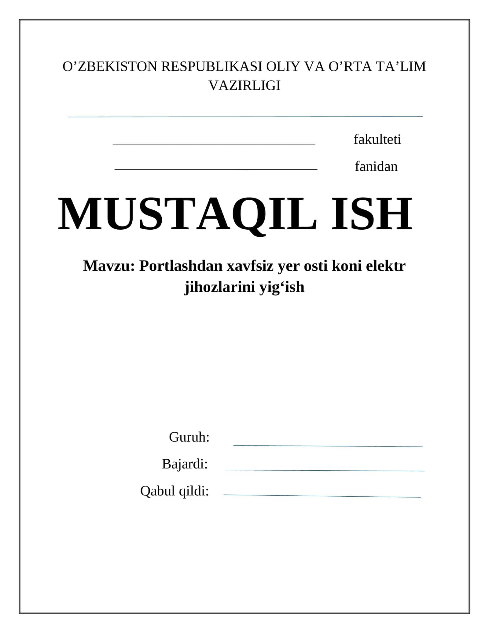 Portlashdan хavfsiz yеr osti koni elеktr jihozlarini yig‘ish 1