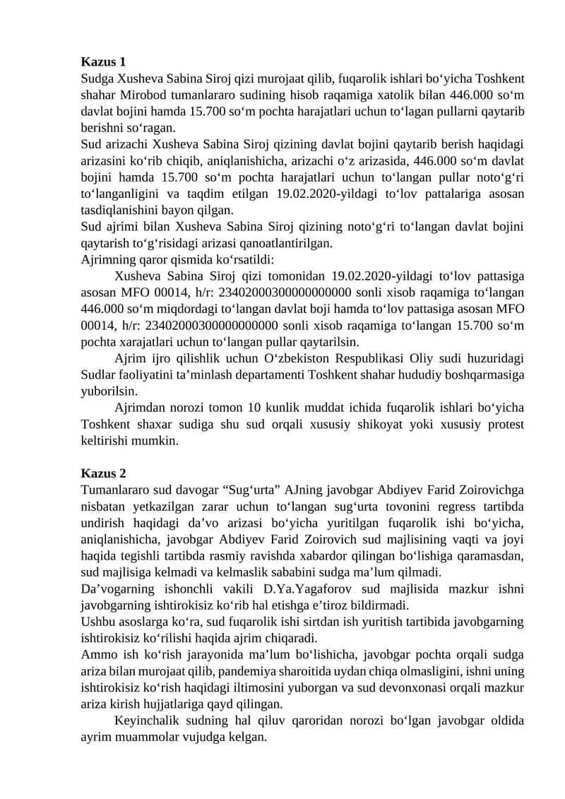 Sudga Xusheva Sabina Siroj qizining murojaati 1