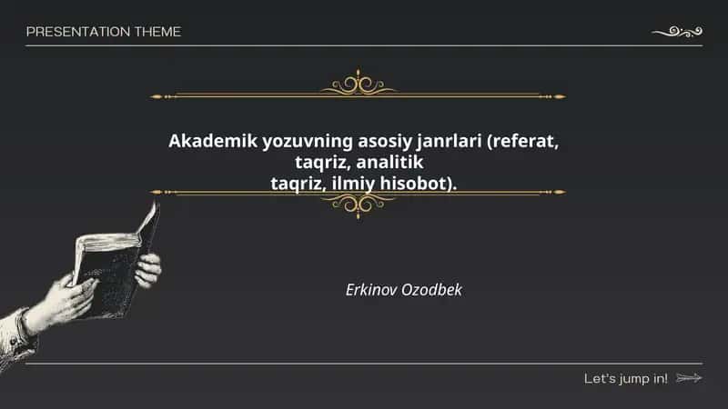 Akademik yozuvning asosiy janrlari (referat, taqriz, analitik taqriz, ilmiy hisobot) 1