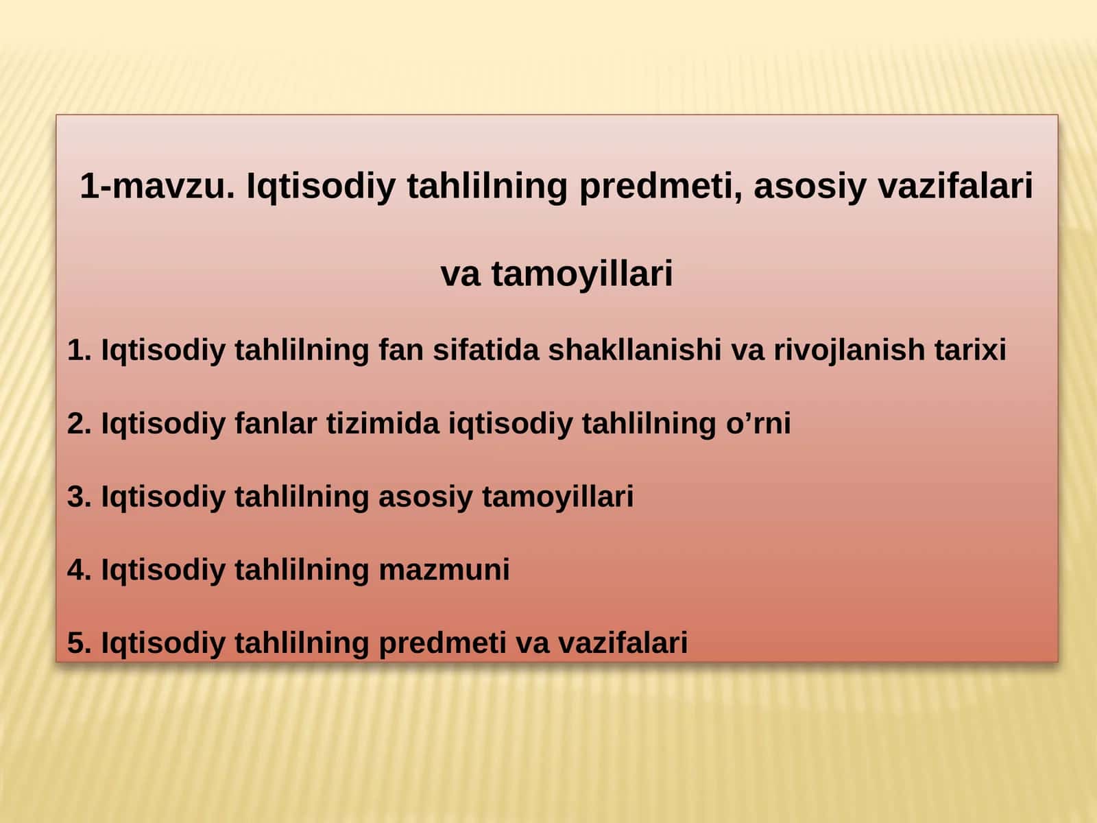 Iqtisodiy tahlilning predmeti, asosiy vazifalari vatamoyillari 1