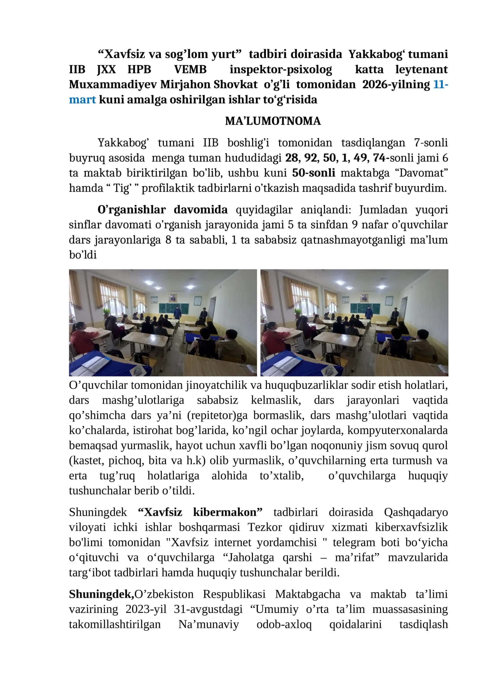 Xavfsiz va sog'lom yurt tadbiri 1