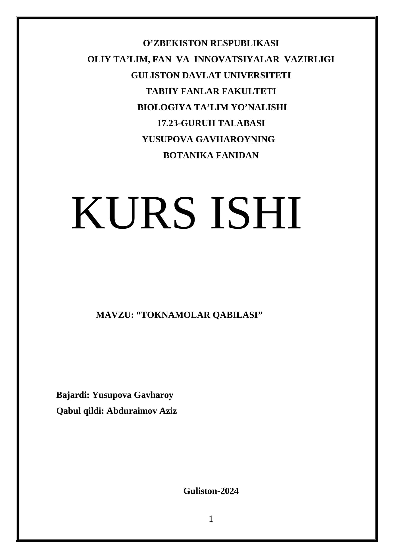 “TOKNAMOLAR QABILASI” KURS ISHI 1