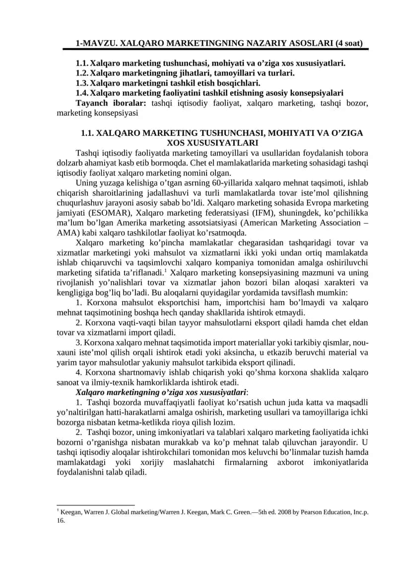 XALQARO MARKETINGNING NAZARIY ASOSLARI 1