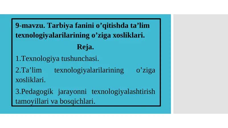 Tаrbiya fаnini o’qitishdа tа’lim tехnоlоgiyalаrilаrining o’zigа хоsliklаri 1