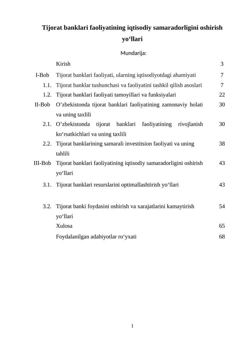 Tijorat banklari faoliyatining iqtisodiy samaradorligini oshirish yo‘llari 1