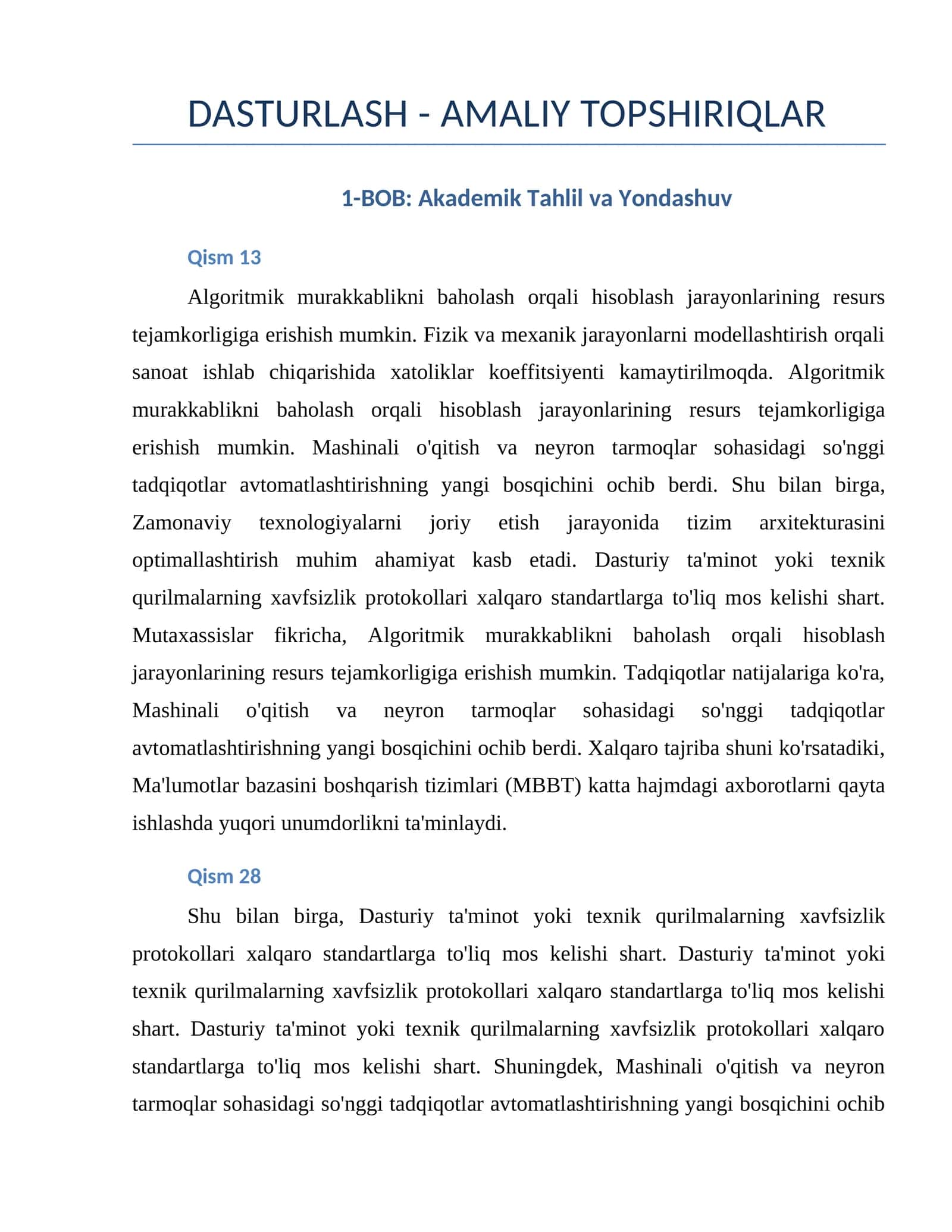 DASTURLASH - AMALIY TOPSHIRIQLAR 1