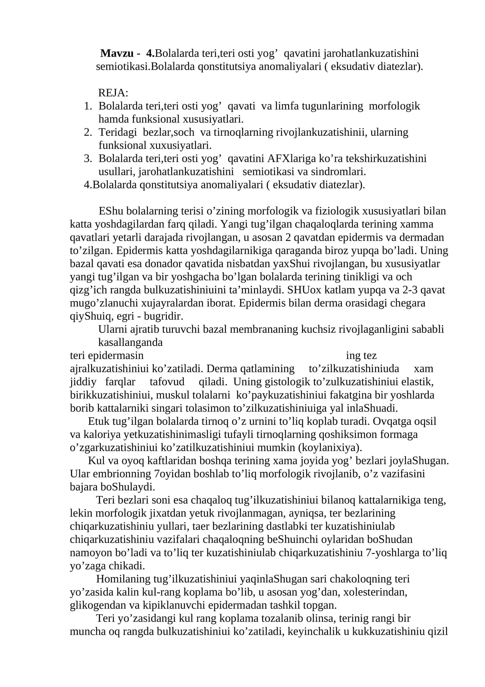 Bolalarda teri,teri osti yog’ qavatini jarohatlankuzatishini semiotikasi 1