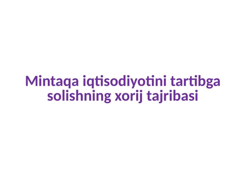 Mintaqa iqtisodiyotini tartibga solishning xorij tajribasi 1