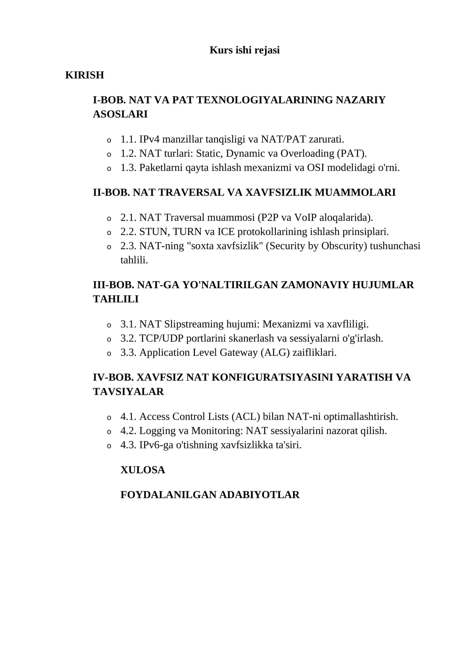 Kurs ishi rejasi 1