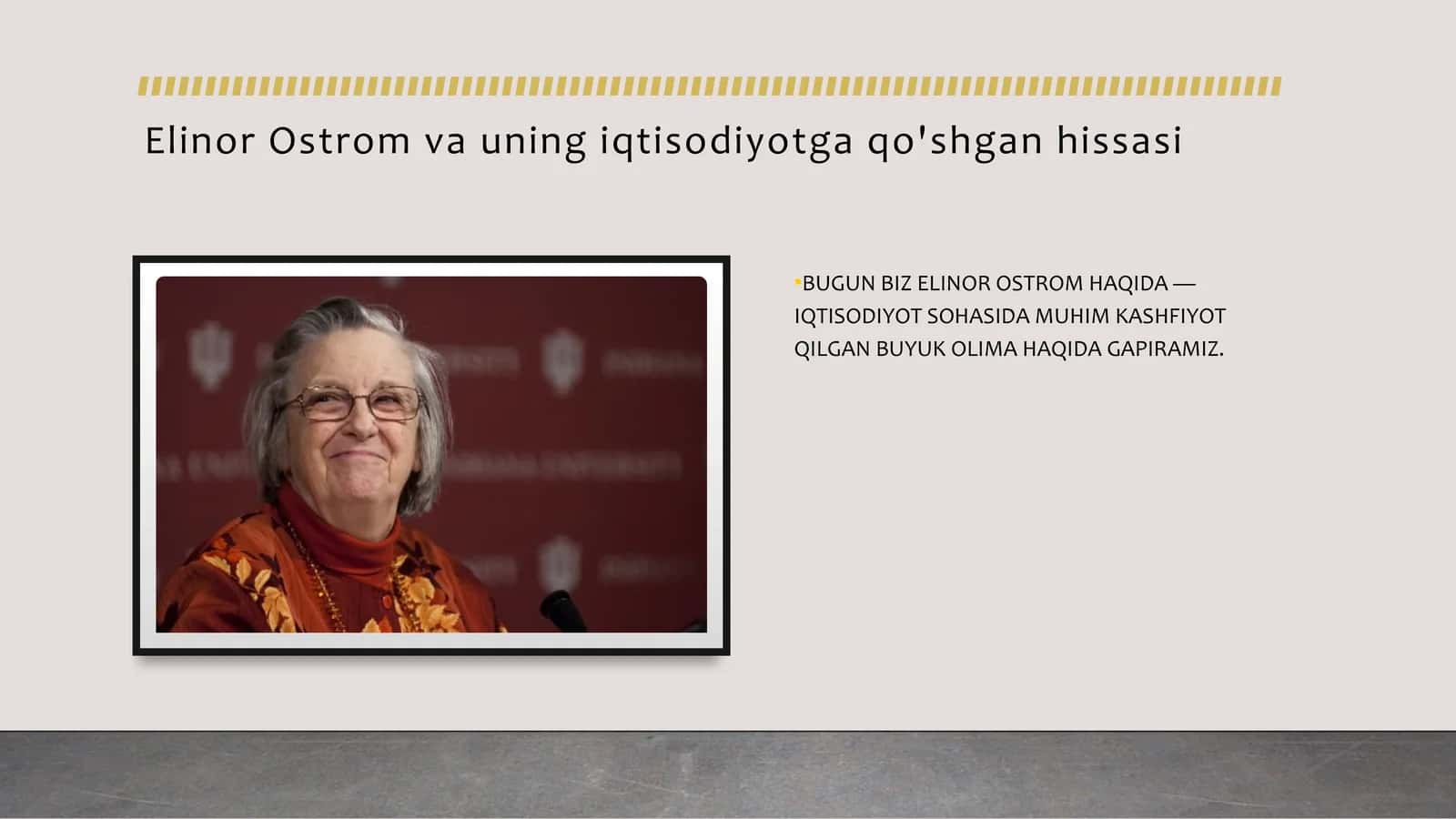 Elinor Ostrom va Umumiy Resurslarni Boshqarish Nazariyasi (A+ Mustaqil ish / Prezentatsiya) 1