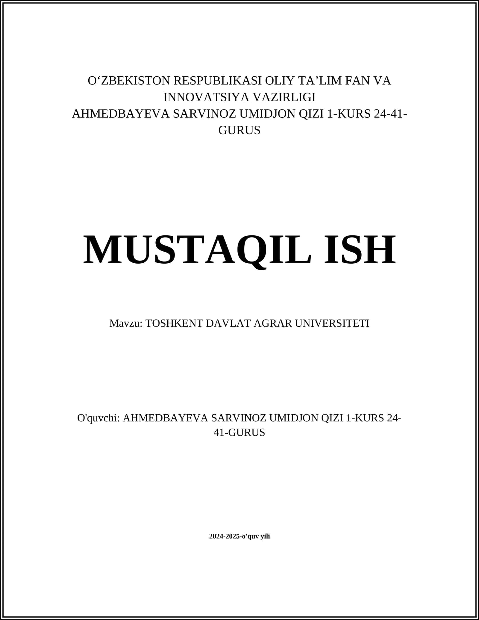 Toshkent Davlat Agrar Universiteti 1