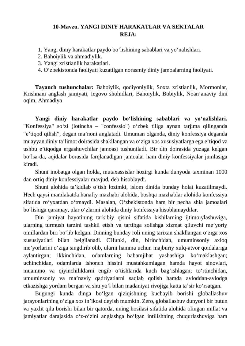 YANGI DINIY HARAKATLAR VA SEKTALAR 1