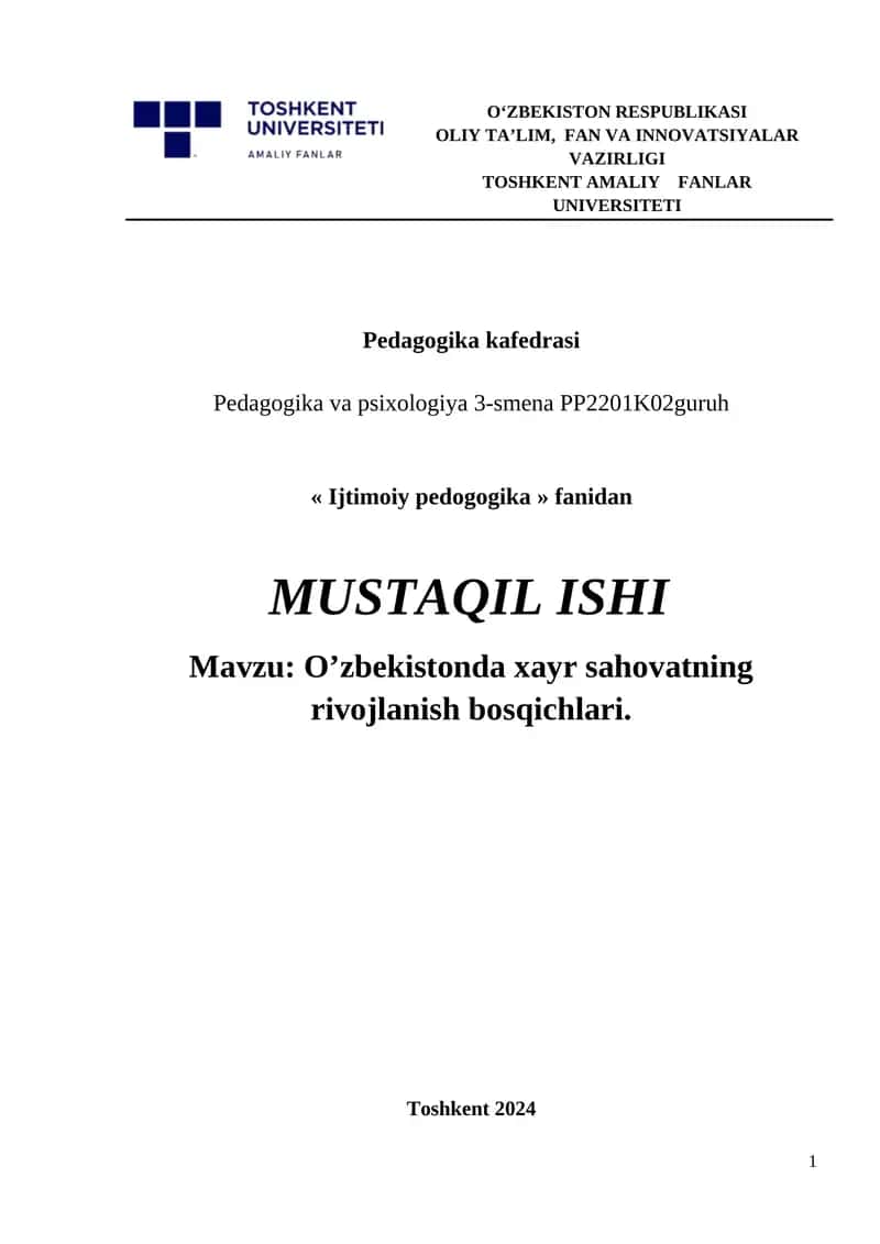 O’zbekistonda xayr sahovatning rivojlanish bosqichlari 1