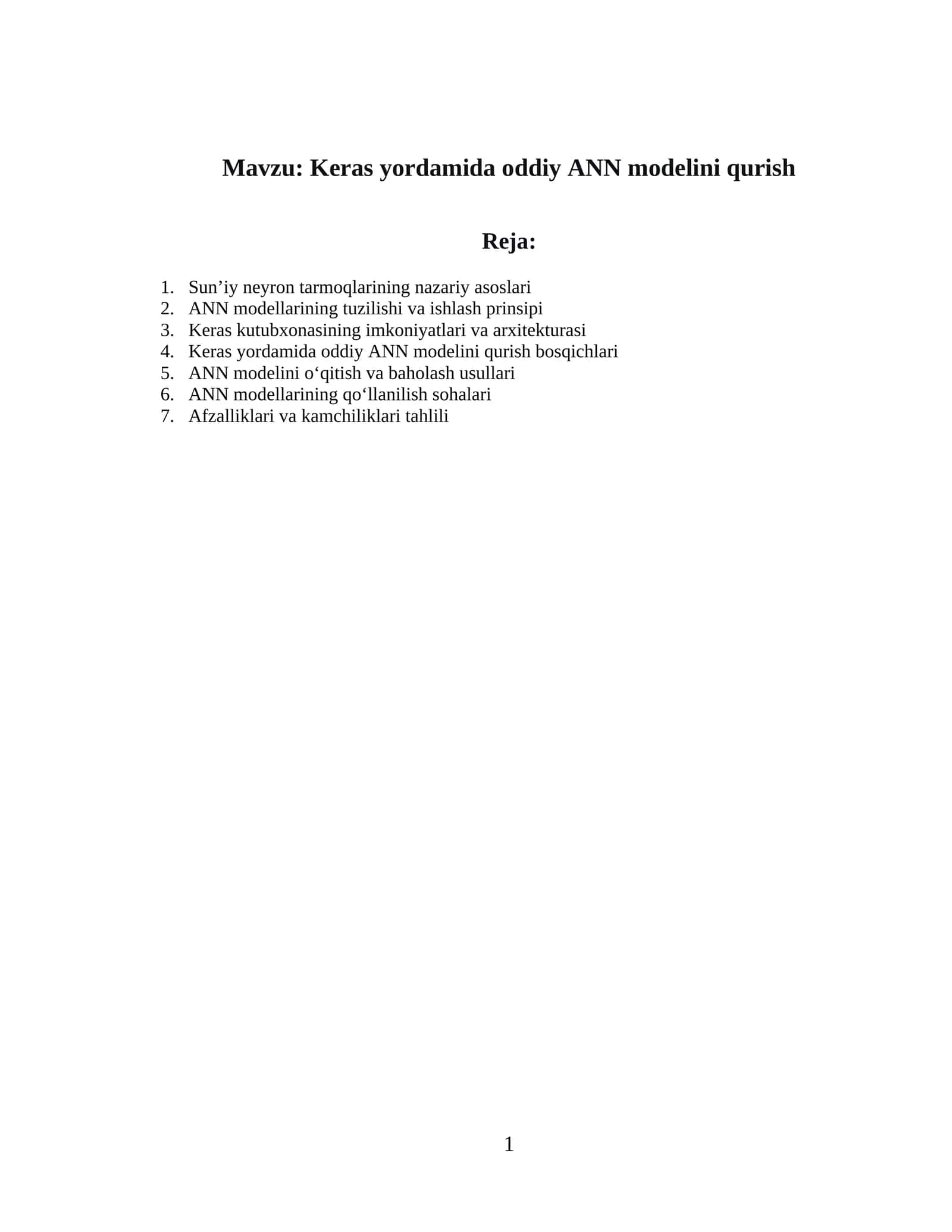 Keras yordamida oddiy ANN modelini qurish 1