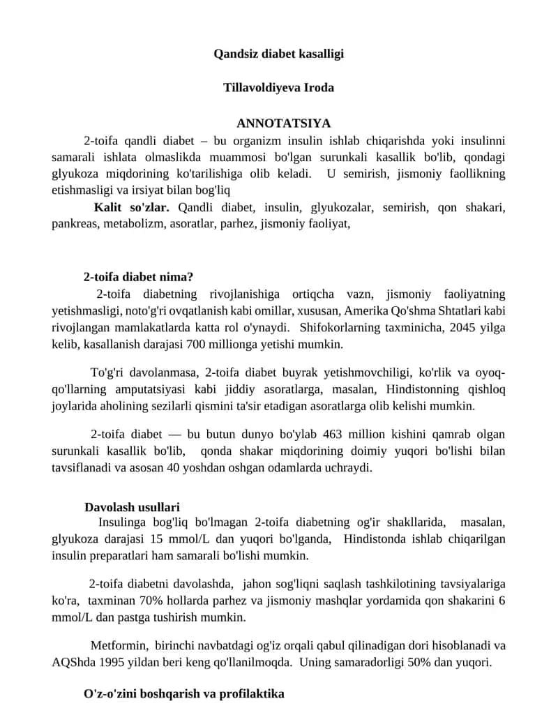 Qandsiz diabet kasalligi 1