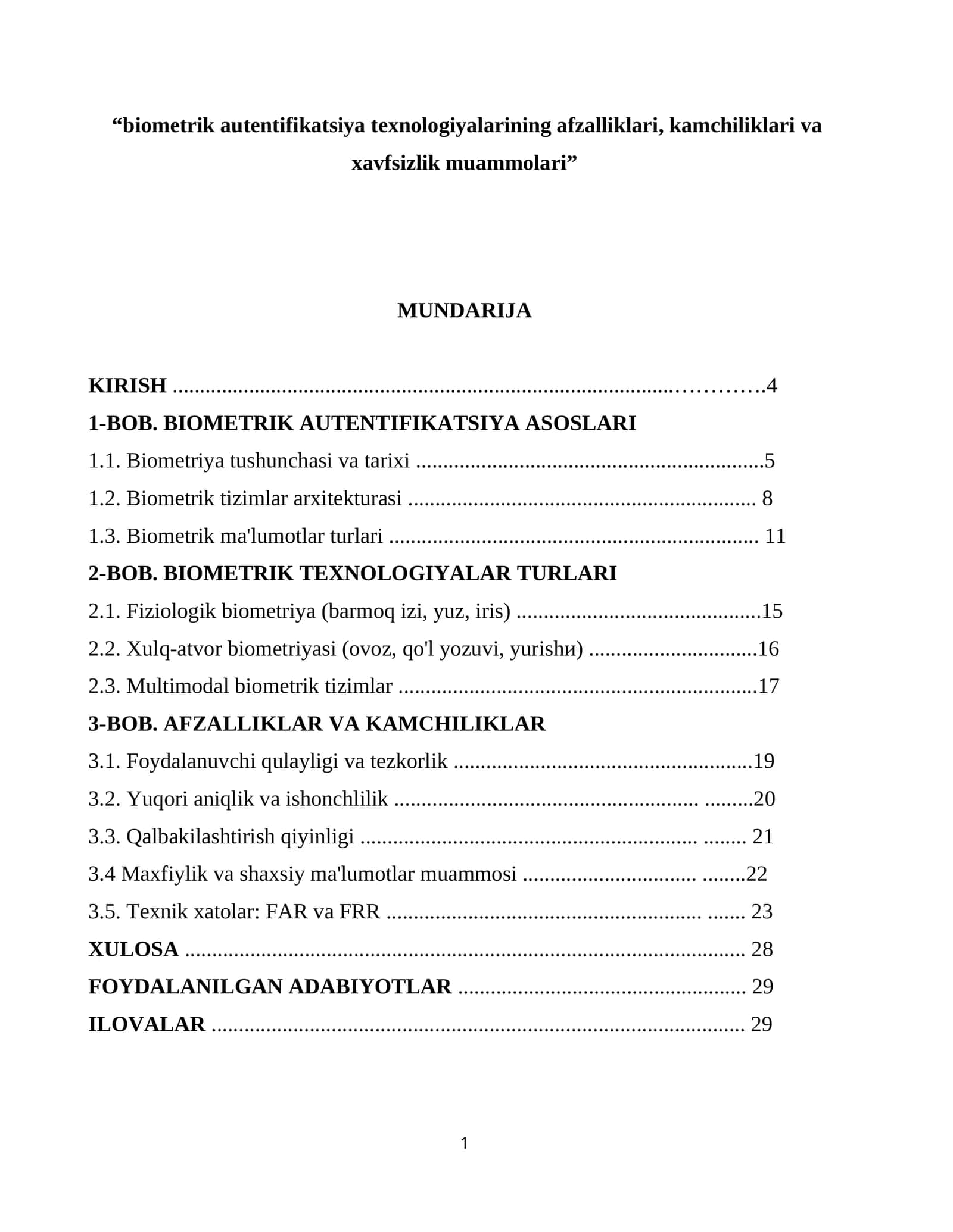 BIOMETRIK TEXNOLOGIYALAR TURLARI 1