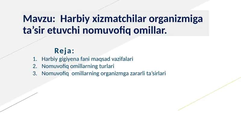 Harbiy xizmatchilar organizmiga ta’sir etuvchi nomuvofiq omillar 1
