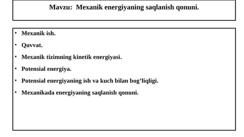 Mexanik Energiyaning Saqlanish Qonuni 1