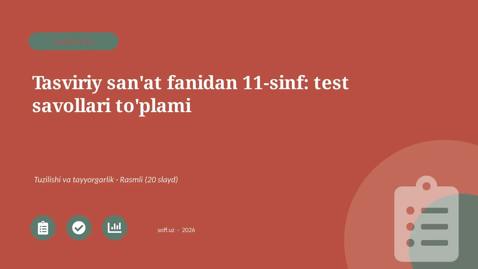 Tasviriy san'at fanidan 11-sinf: test savollari to'plami 1