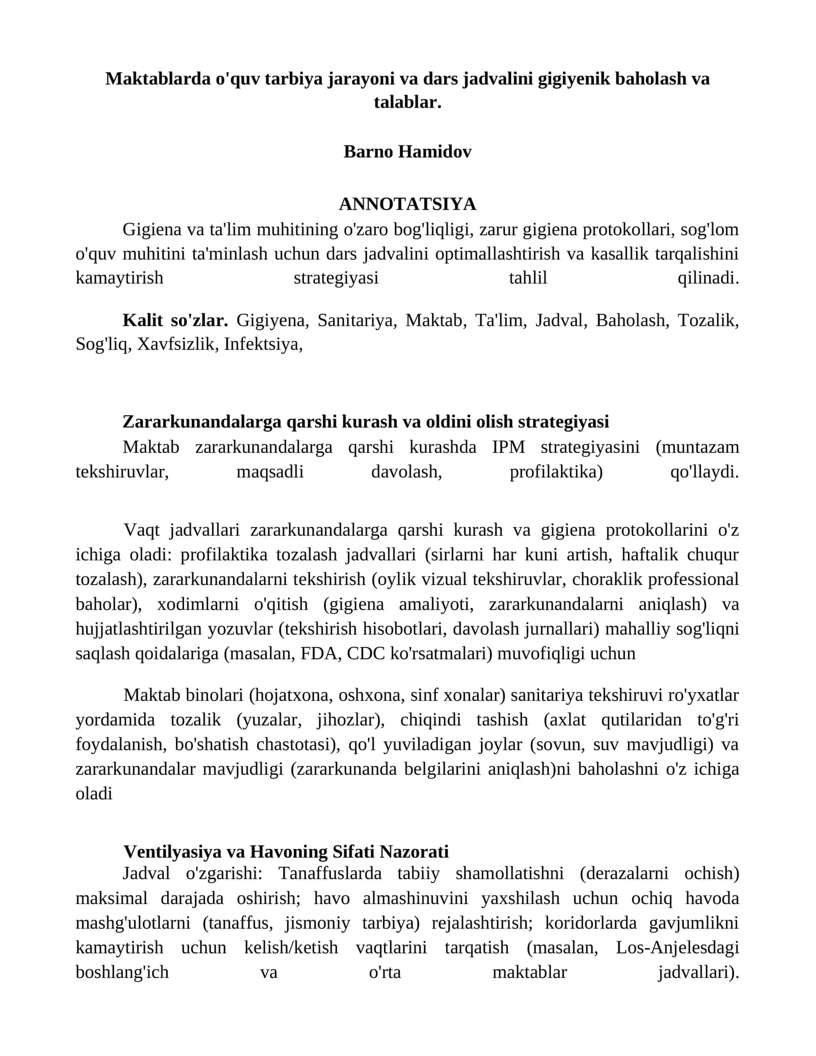 Gigiyena va ta'lim muhitining optimallashtirish strategiyasi 1