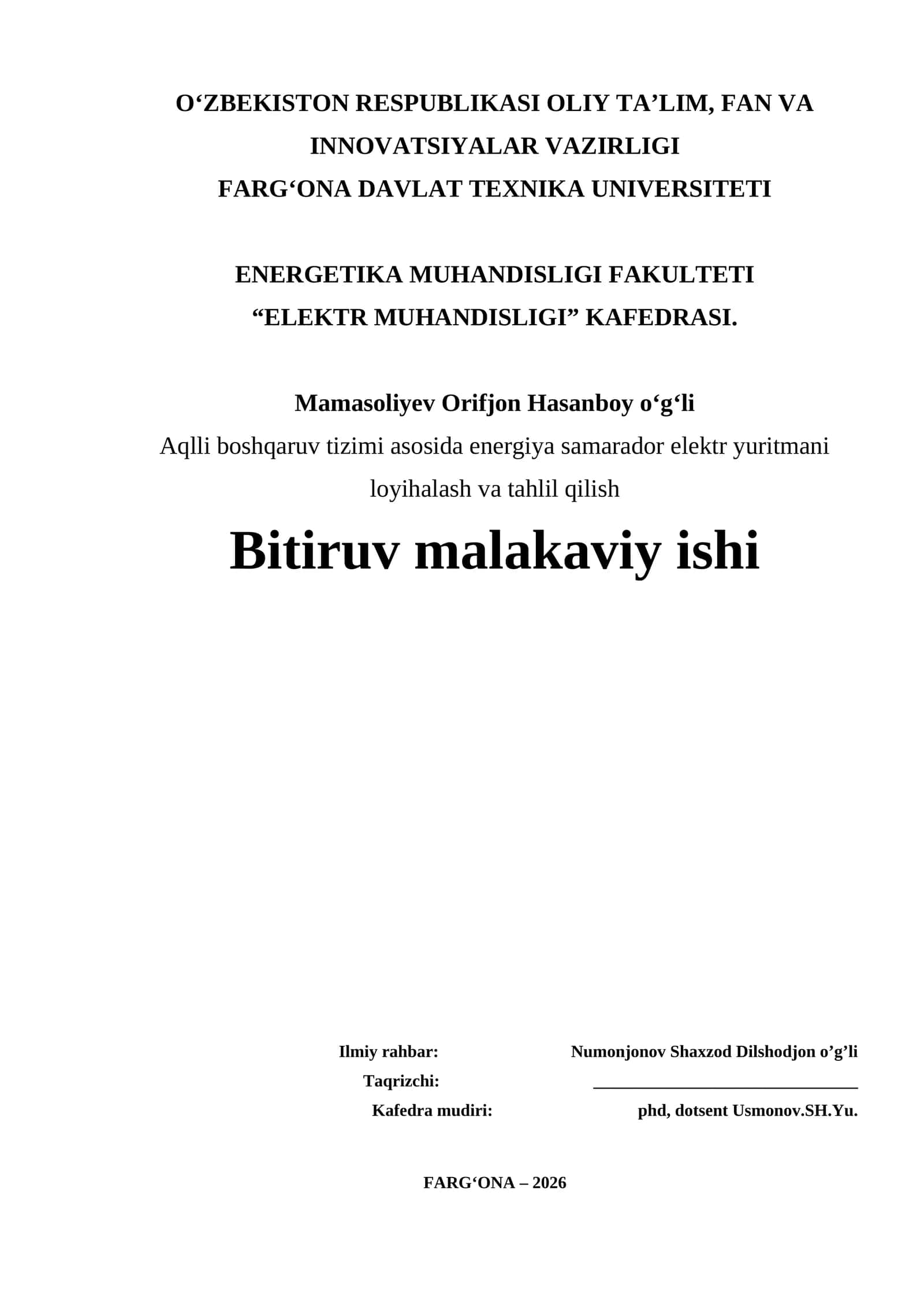 Aqlli boshqaruv tizimi asosida energiya samarador elektr yuritmani loyihalash va tahlil qilish 1