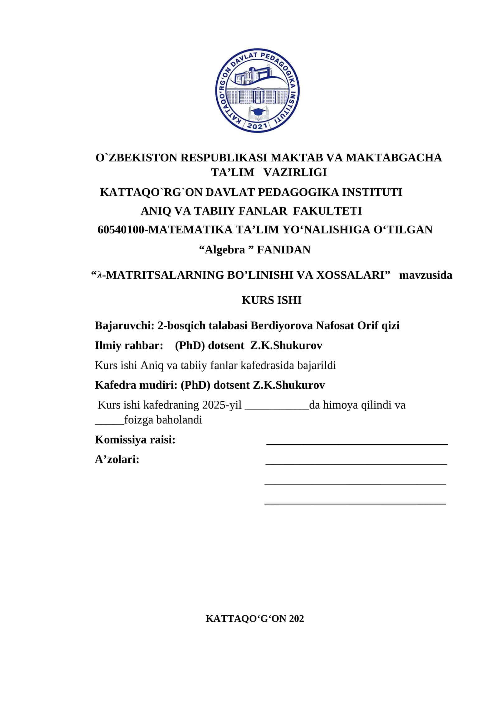 Lambda-matritsalarning bo'linishi va xossalari 1