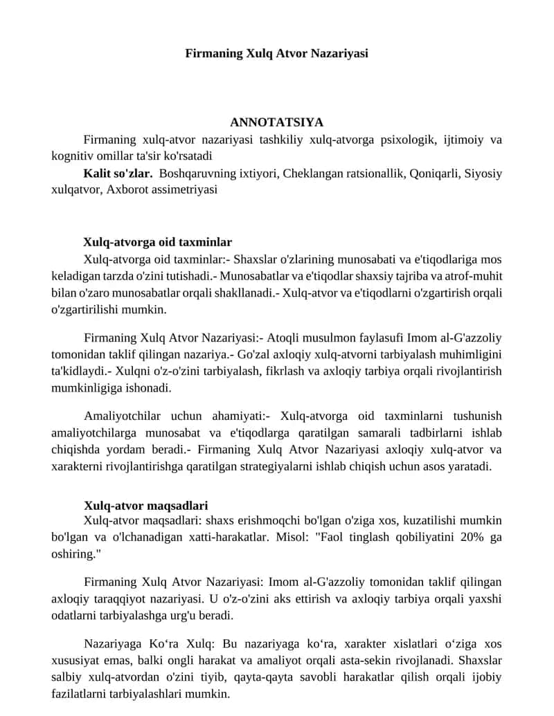 Firmaning Xulq Atvor Nazariyasi 1