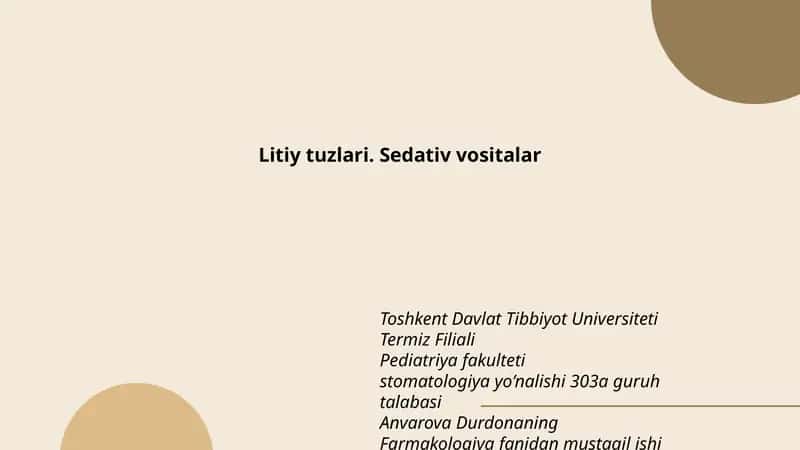 Litiy tuzlari. Sedativ vositalar 1