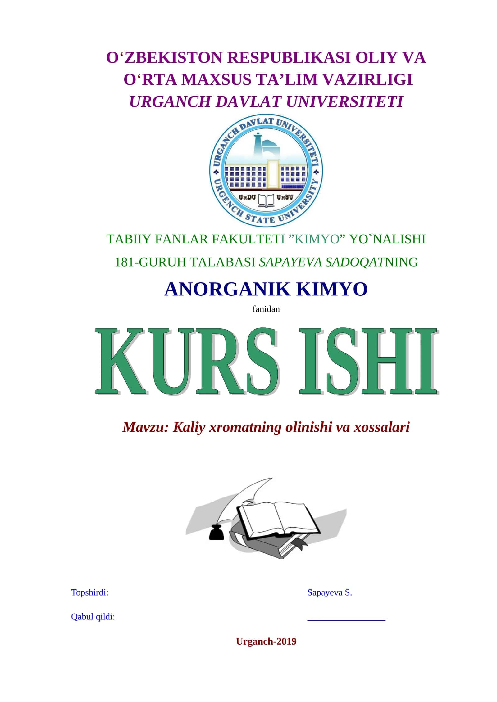 Kaliy xromatning olinishi va xossalari 1
