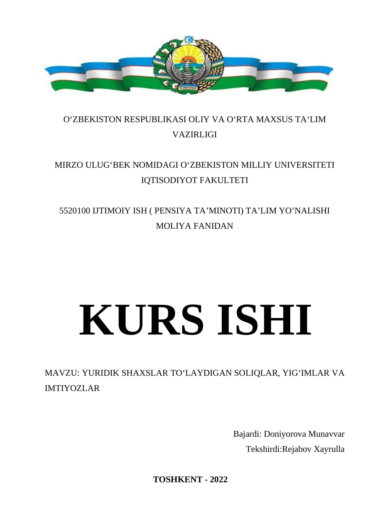 YURIDIK SHАXSLАR TO‘LАYDIGАN SOLIQLАR, YIG‘IMLАR VА IMTIYOZLАR 1