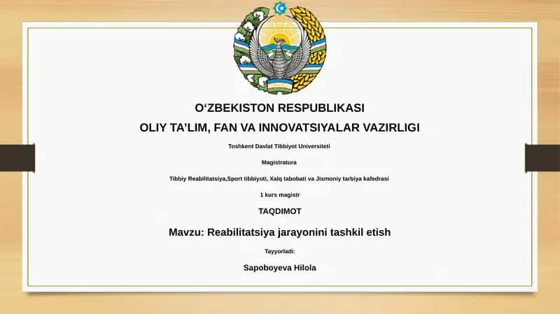 Reabilitatsiya jarayonini tashkil etish 1