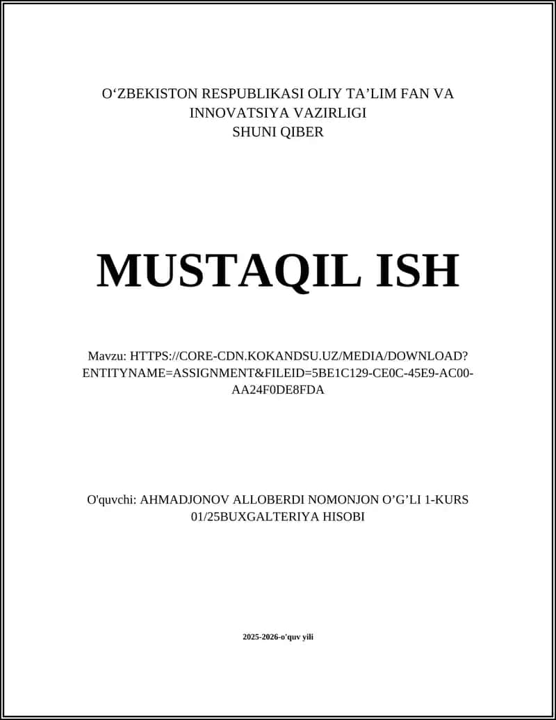 MUSTAQIL ISH 1
