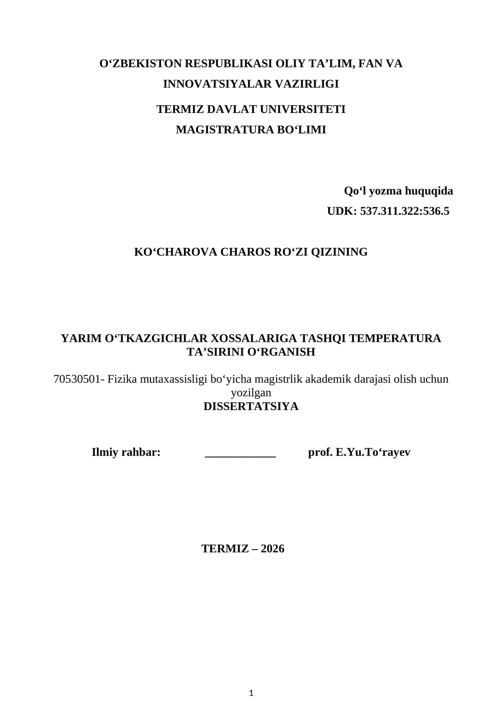 Magistrlik dissertatsiyasi mavzusi Termiz davlat universiteti 1